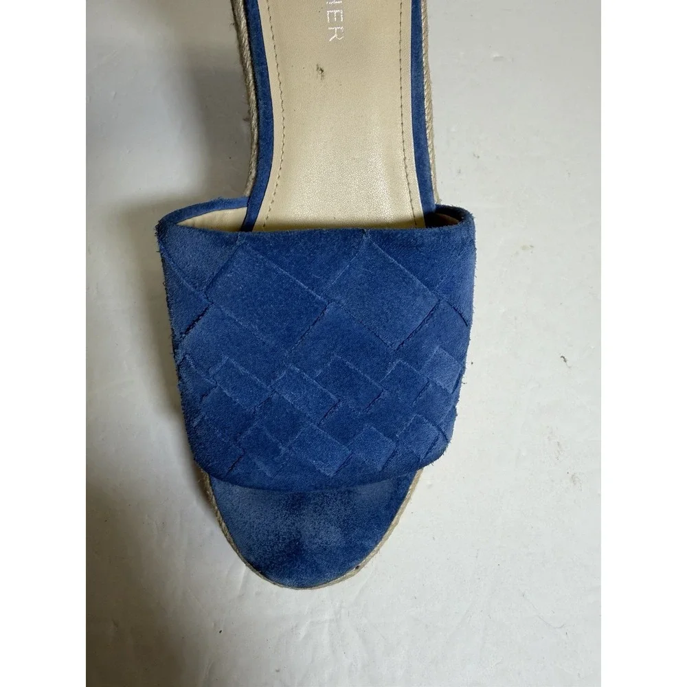Marc Fischer Blue Suede Espadrille Wedge Sandal Ankle Strap Size 9